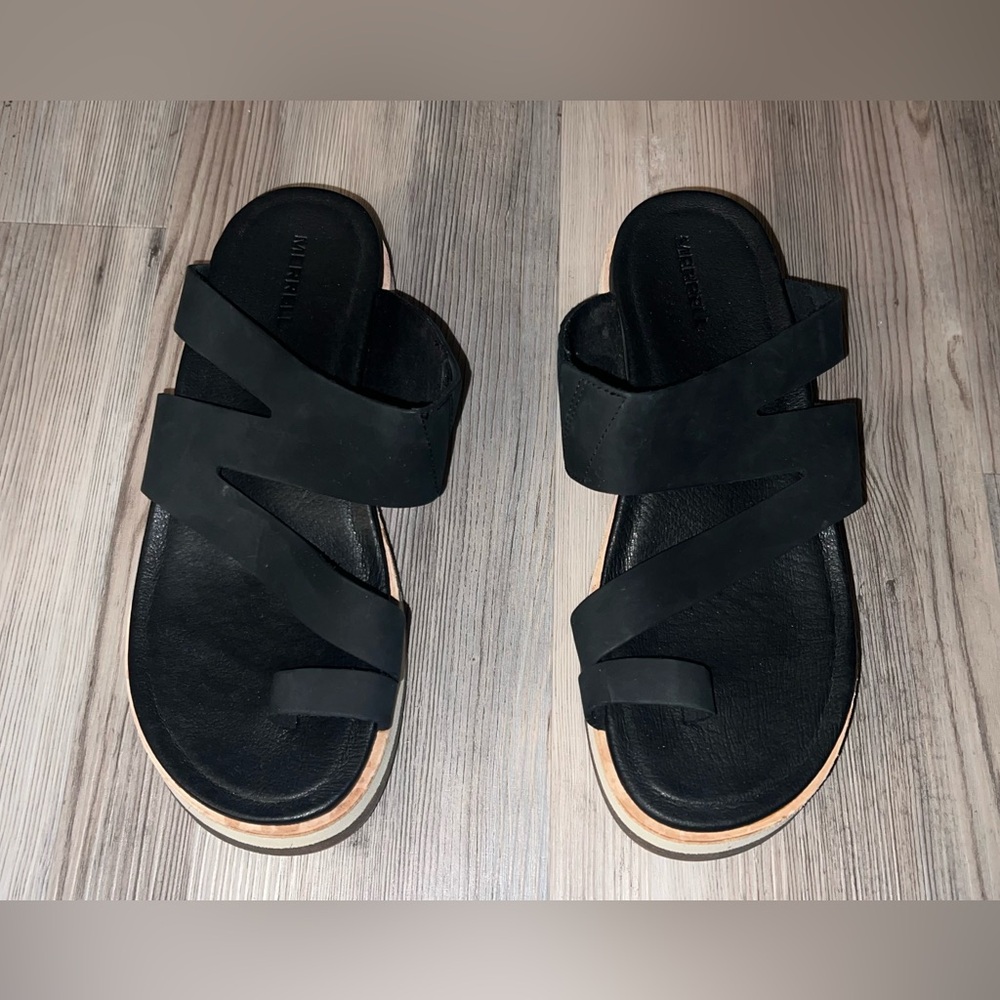 Merrell Women's Juno Wrap Sandal Soft Leather Comfort Slip On Black Suede